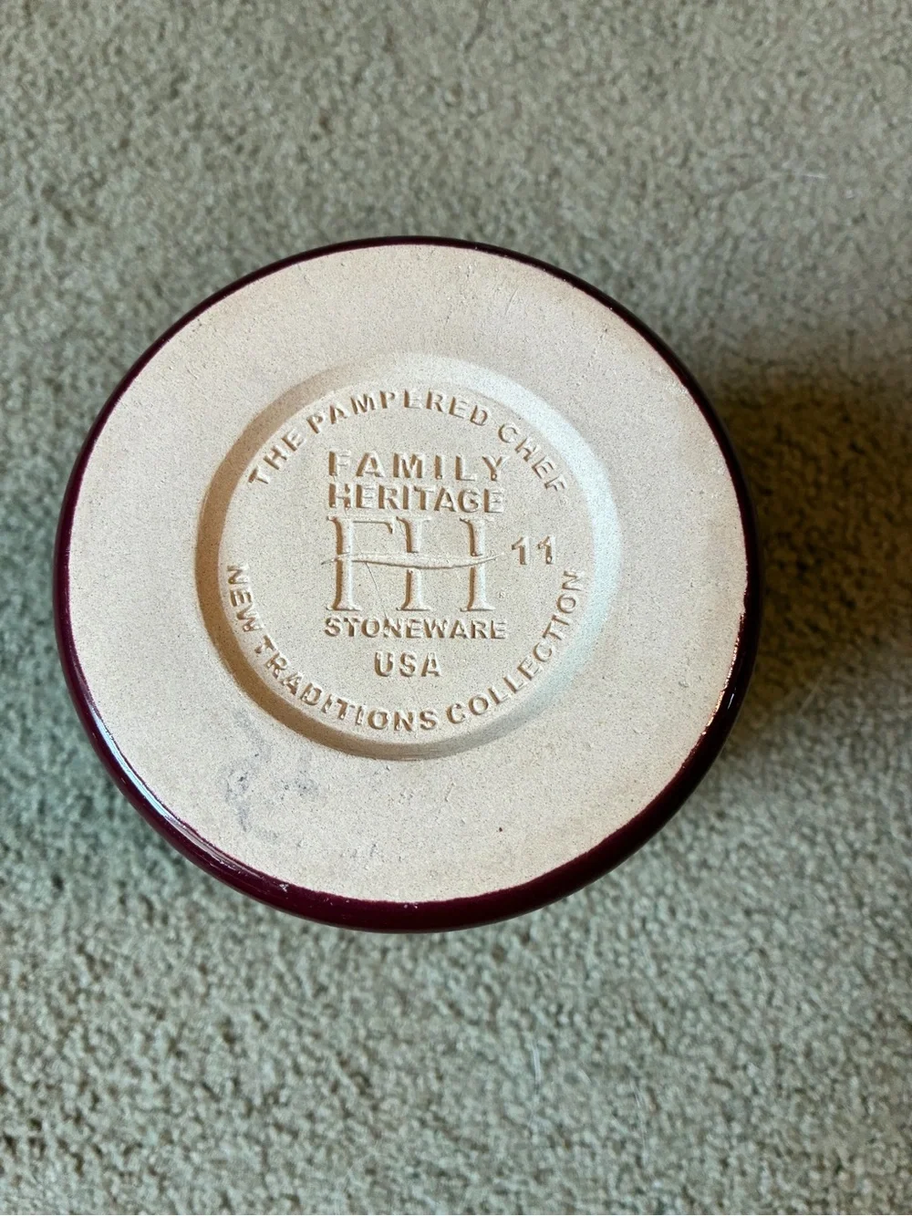 Pampered Chef Family Heritage Stoneware Red Kitchen Crock Utensil Holder USA